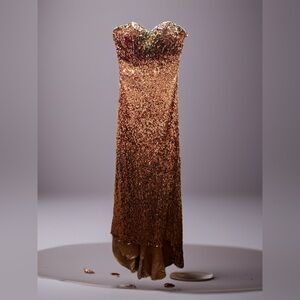 Tony Bowls Peach Satin Night Gown Strapless Dress